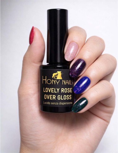 Unghie illuminate da Lovely Rose Over Gloss con micro glitter rosati Hony Nails