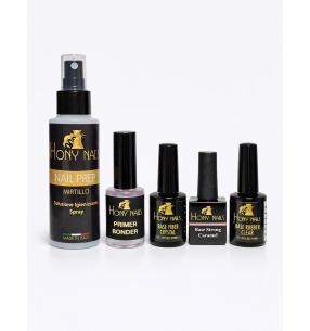 kit adesione unghie con nail prep spray primer bonder base fiber crystal base strong caramel base rubber clear