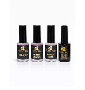 kit preparazione unghie con nail prep primer bonder primer acido e base fiber crystal hony nails