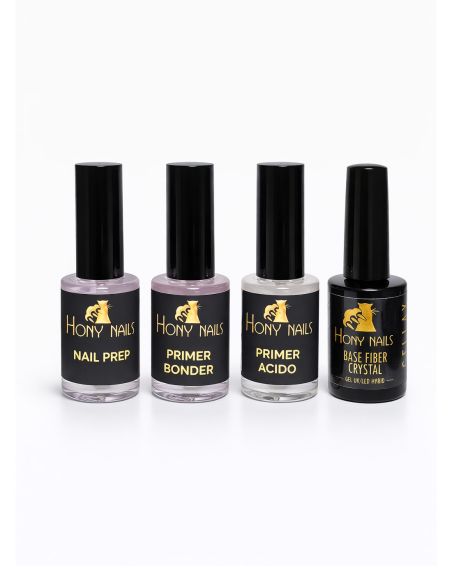 kit preparazione unghie con nail prep primer bonder primer acido e base fiber crystal hony nails