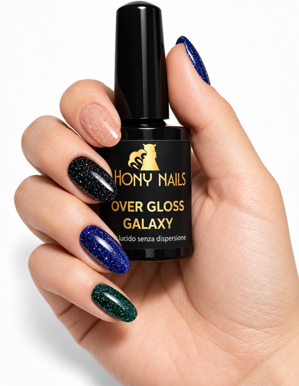 Lucido con microglitter senza dispersione Over Gloss Galaxy 10 ml Hony Nails 2