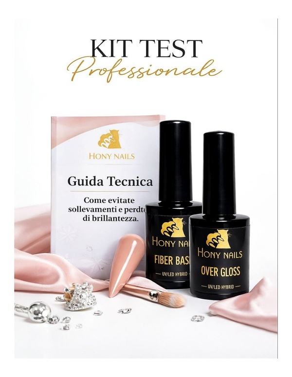 Kit Test Professionale Hony Nails con Fiber Base, lucido senza dispersione e guida tecnica per onicotecniche